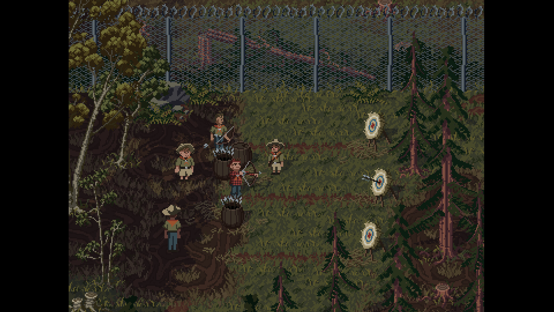 Campers gathered at the fence, official screenshot